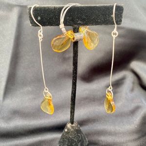 Golden Crystal drop earrings + Ring